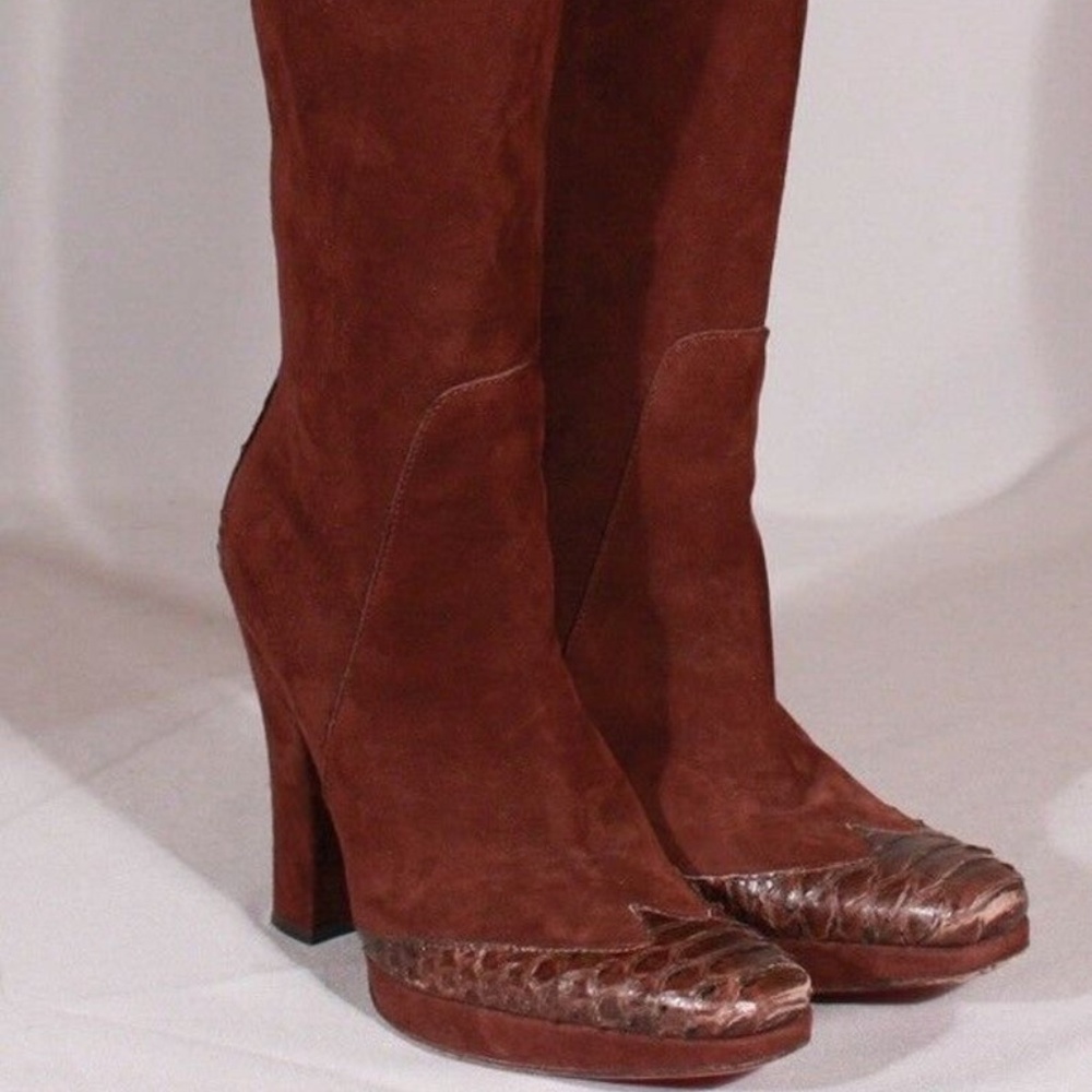 Cesare Paciotti Brown Suede Boots W/ Python 36.5 - image 1